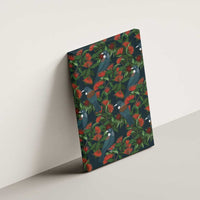 New Zealand Christmas Canvas Wall Art Romantic Tui Birds on Pohutukawa - Cobalt - Polynesian Pride
