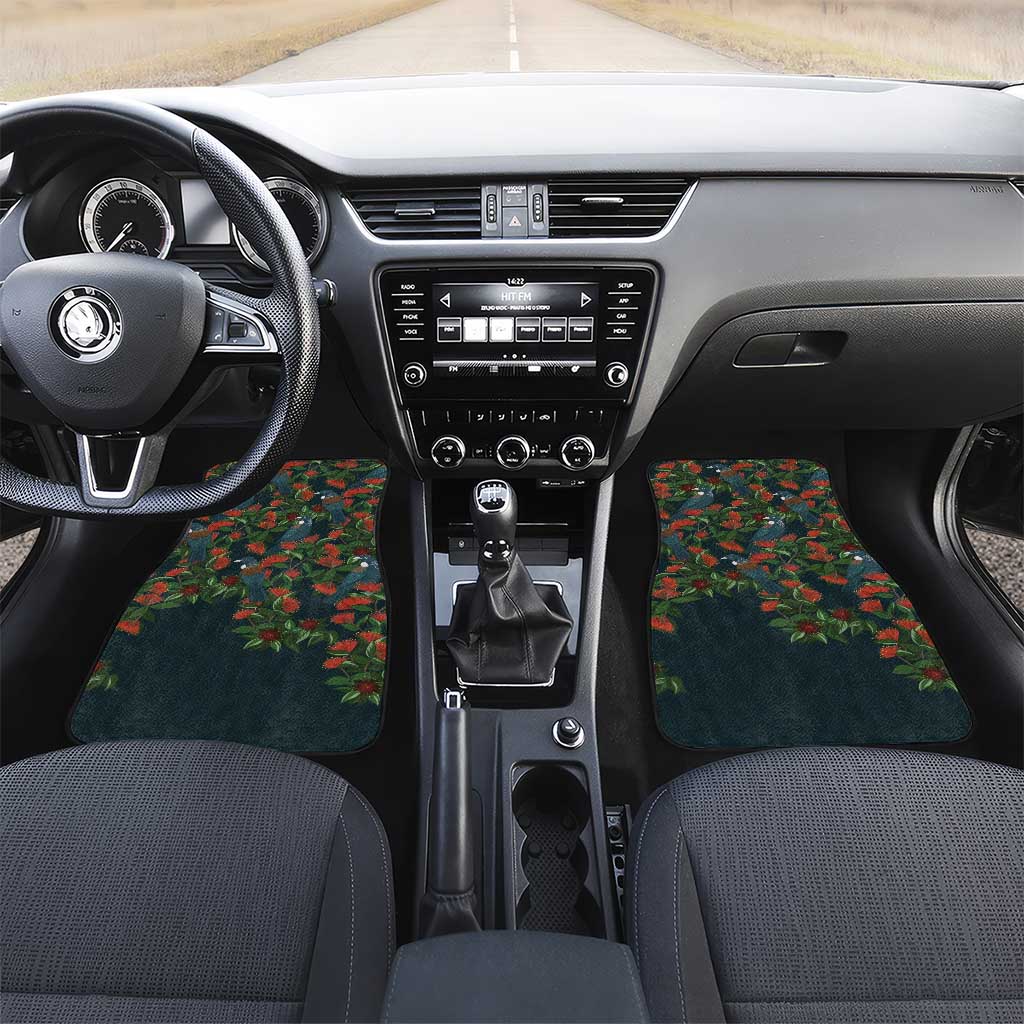 New Zealand Christmas Car Mats Romantic Tui Birds on Pohutukawa - Cobalt - Polynesian Pride