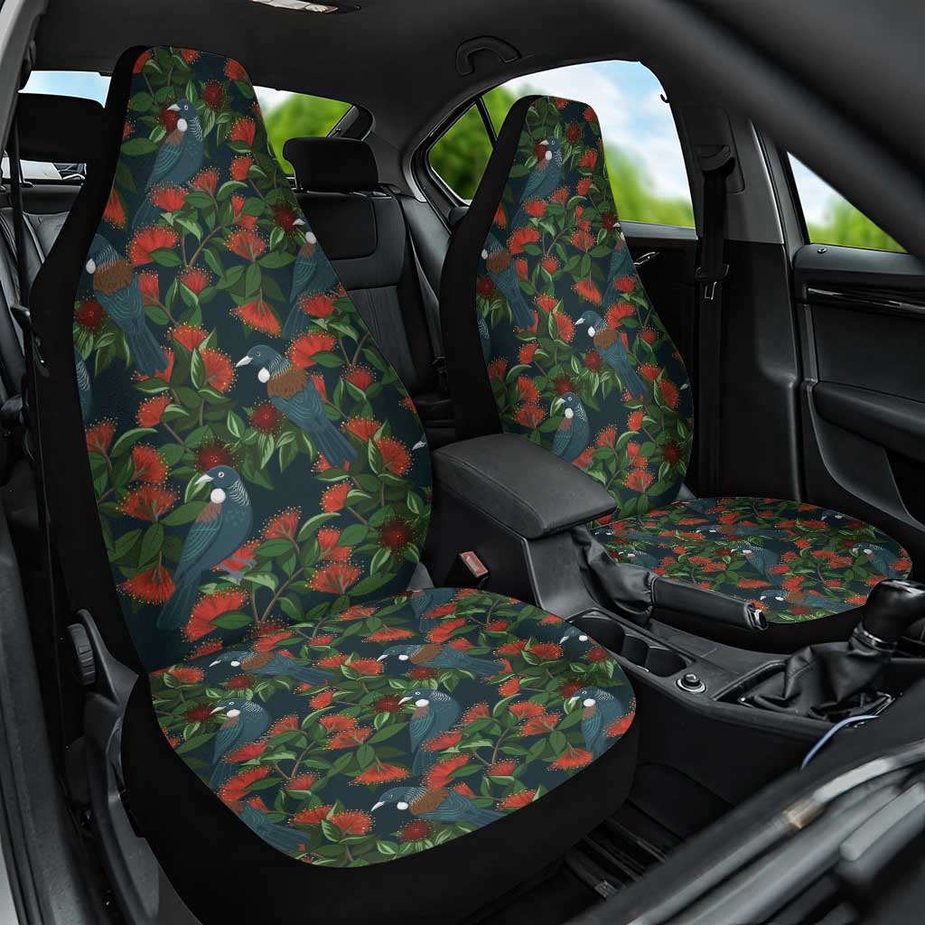New Zealand Christmas Car Seat Cover Romantic Tui Birds on Pohutukawa - Cobalt - Polynesian Pride