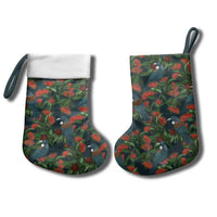 New Zealand Christmas Stocking Romantic Tui Birds on Pohutukawa - Cobalt - Polynesian Pride
