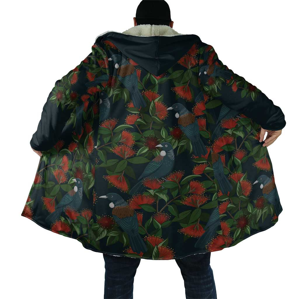 New Zealand Christmas Cloak Romantic Tui Birds on Pohutukawa - Cobalt - Polynesian Pride