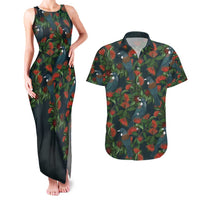 New Zealand Christmas Couples Matching Tank Maxi Dress and Hawaiian Shirt Romantic Tui Birds on Pohutukawa - Cobalt LT7 Cobalt - Polynesian Pride