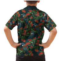 New Zealand Christmas Family Matching Mermaid Dress and Hawaiian Shirt Romantic Tui Birds on Pohutukawa - Cobalt LT7 - Polynesian Pride