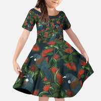 New Zealand Christmas Family Matching Mermaid Dress and Hawaiian Shirt Romantic Tui Birds on Pohutukawa - Cobalt LT7 Daughter's Dress Cobalt - Polynesian Pride