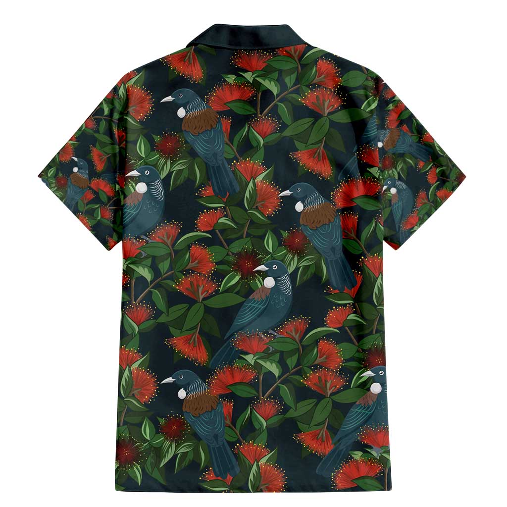 New Zealand Christmas Family Matching Mermaid Dress and Hawaiian Shirt Romantic Tui Birds on Pohutukawa - Cobalt LT7 - Polynesian Pride