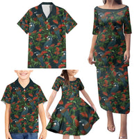 New Zealand Christmas Family Matching Puletasi and Hawaiian Shirt Romantic Tui Birds on Pohutukawa - Cobalt LT7 - Polynesian Pride
