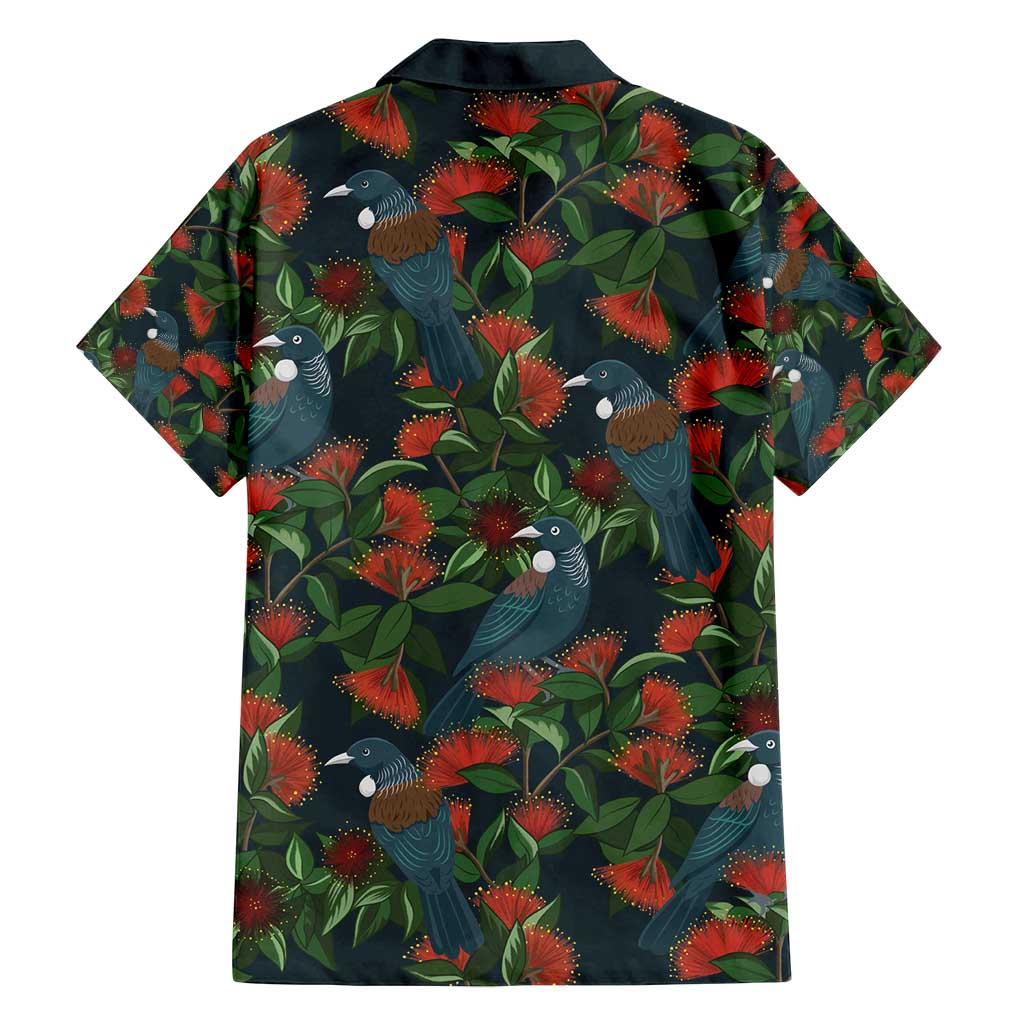 New Zealand Christmas Family Matching Puletasi and Hawaiian Shirt Romantic Tui Birds on Pohutukawa - Cobalt LT7 - Polynesian Pride