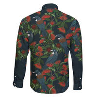 New Zealand Christmas Family Matching Puletasi and Hawaiian Shirt Romantic Tui Birds on Pohutukawa - Cobalt LT7 - Polynesian Pride