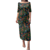 New Zealand Christmas Family Matching Puletasi and Hawaiian Shirt Romantic Tui Birds on Pohutukawa - Cobalt LT7 Mom's Dress Cobalt - Polynesian Pride