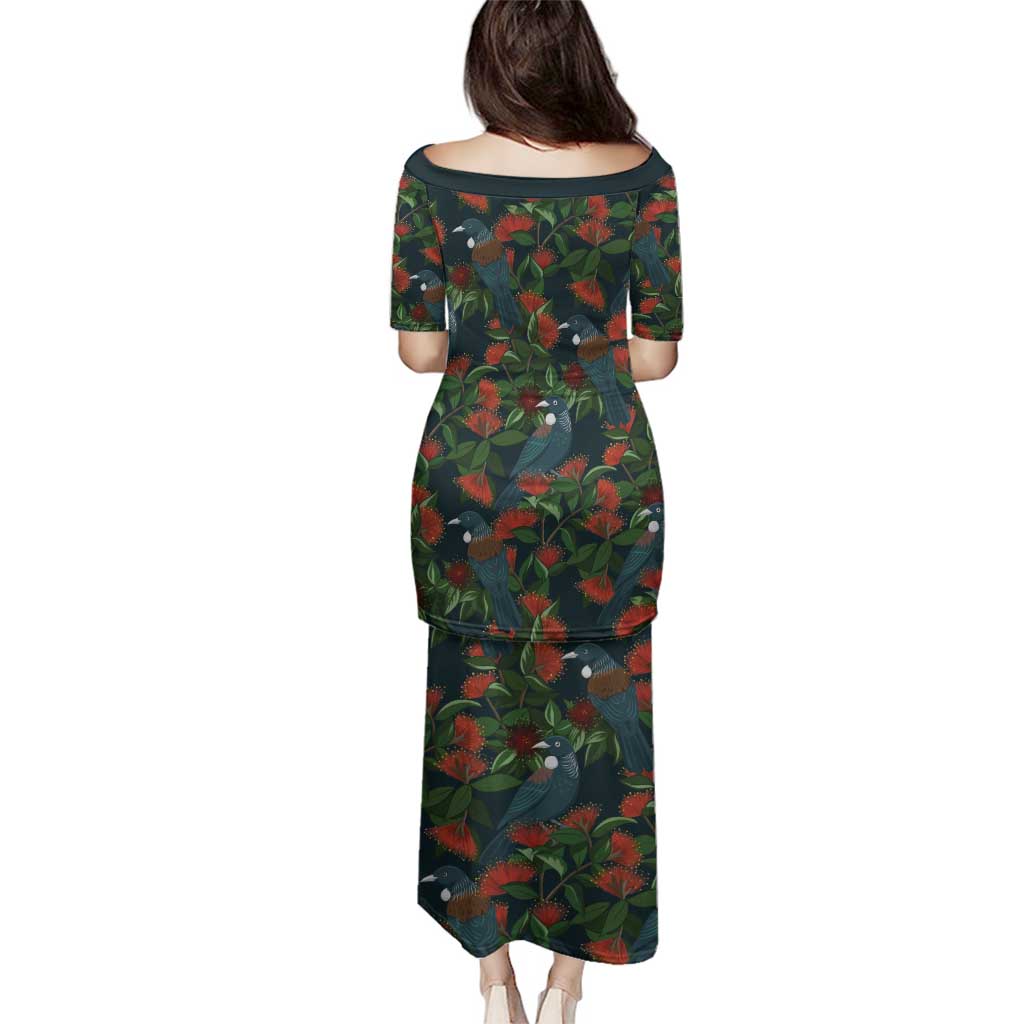 New Zealand Christmas Family Matching Puletasi and Hawaiian Shirt Romantic Tui Birds on Pohutukawa - Cobalt LT7 - Polynesian Pride