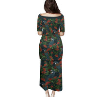 New Zealand Christmas Family Matching Puletasi and Hawaiian Shirt Romantic Tui Birds on Pohutukawa - Cobalt LT7 - Polynesian Pride