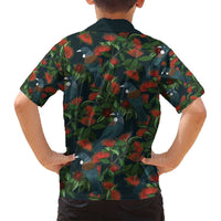 New Zealand Christmas Family Matching Summer Maxi Dress and Hawaiian Shirt Romantic Tui Birds on Pohutukawa - Cobalt LT7 - Polynesian Pride