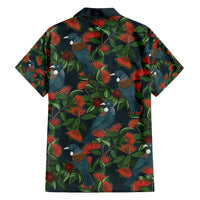 New Zealand Christmas Family Matching Summer Maxi Dress and Hawaiian Shirt Romantic Tui Birds on Pohutukawa - Cobalt LT7 - Polynesian Pride