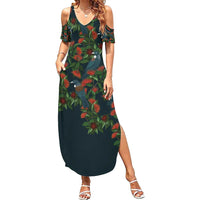 New Zealand Christmas Family Matching Summer Maxi Dress and Hawaiian Shirt Romantic Tui Birds on Pohutukawa - Cobalt LT7 Mom's Dress Cobalt - Polynesian Pride