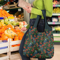 New Zealand Christmas Grocery Bag Romantic Tui Birds on Pohutukawa - Cobalt - Polynesian Pride