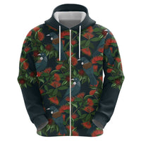 New Zealand Christmas Hoodie Romantic Tui Birds on Pohutukawa - Cobalt - Polynesian Pride