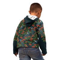 New Zealand Christmas Kid Hoodie Romantic Tui Birds on Pohutukawa - Cobalt - Polynesian Pride
