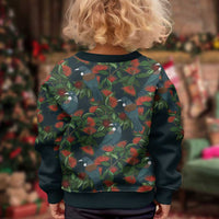New Zealand Christmas Kid Ugly Christmas Sweater Romantic Tui Birds on Pohutukawa - Cobalt - Polynesian Pride