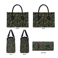 New Zealand Christmas Leather Bag Romantic Tui Birds on Pohutukawa - Cobalt - Polynesian Pride