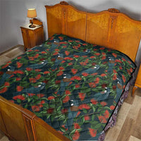 New Zealand Christmas Quilt Romantic Tui Birds on Pohutukawa - Cobalt - Polynesian Pride