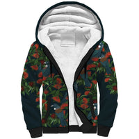 New Zealand Christmas Sherpa Hoodie Romantic Tui Birds on Pohutukawa - Cobalt - Polynesian Pride