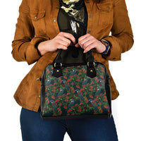 New Zealand Christmas Shoulder Handbag Romantic Tui Birds on Pohutukawa - Cobalt - Polynesian Pride