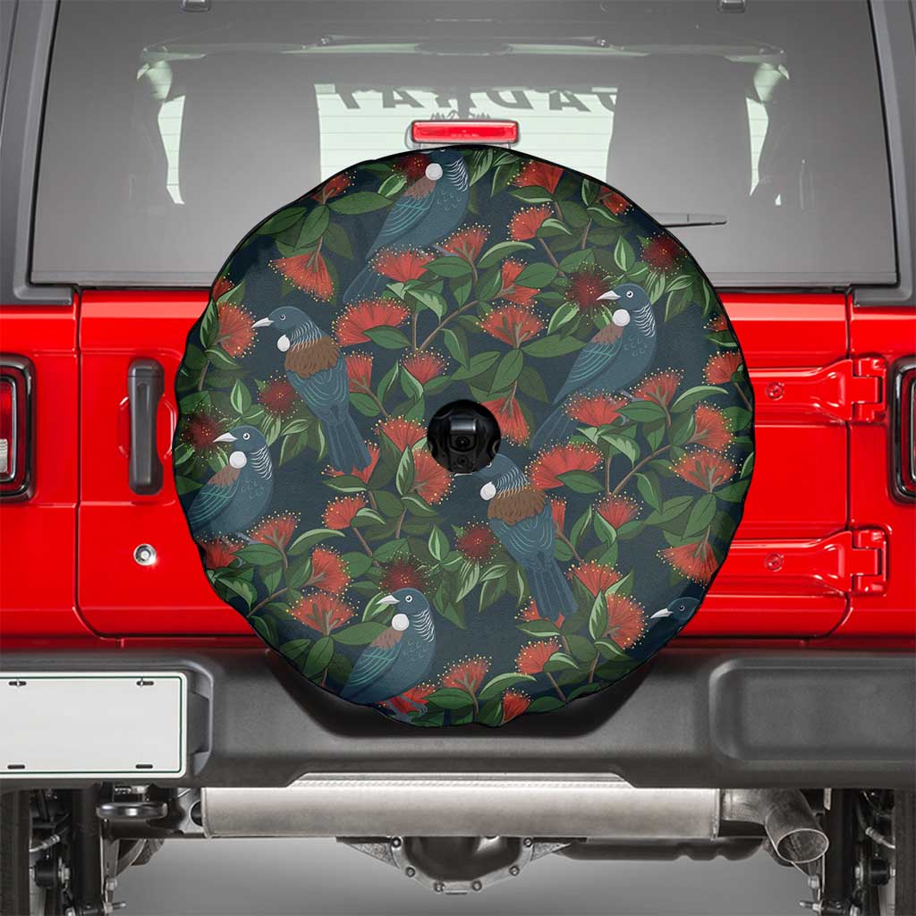 New Zealand Christmas Spare Tire Cover Romantic Tui Birds on Pohutukawa - Cobalt - Polynesian Pride