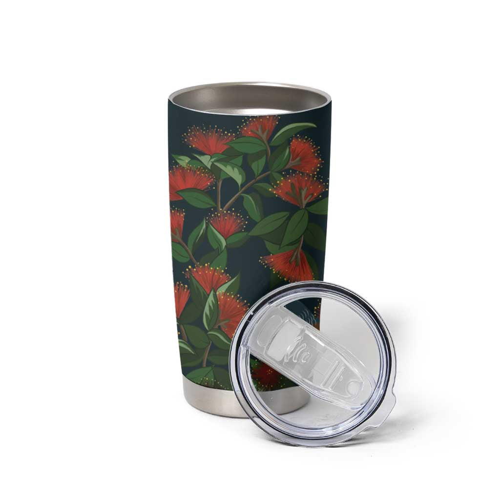 New Zealand Christmas Tumbler Cup Romantic Tui Birds on Pohutukawa - Cobalt - Polynesian Pride