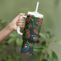 New Zealand Christmas Tumbler With Handle Romantic Tui Birds on Pohutukawa - Cobalt - Polynesian Pride