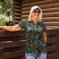 New Zealand Christmas Women Polo Shirt Romantic Tui Birds on Pohutukawa - Cobalt LT7 - Polynesian Pride