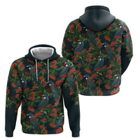 New Zealand Christmas Zip Hoodie Romantic Tui Birds on Pohutukawa - Cobalt - Polynesian Pride