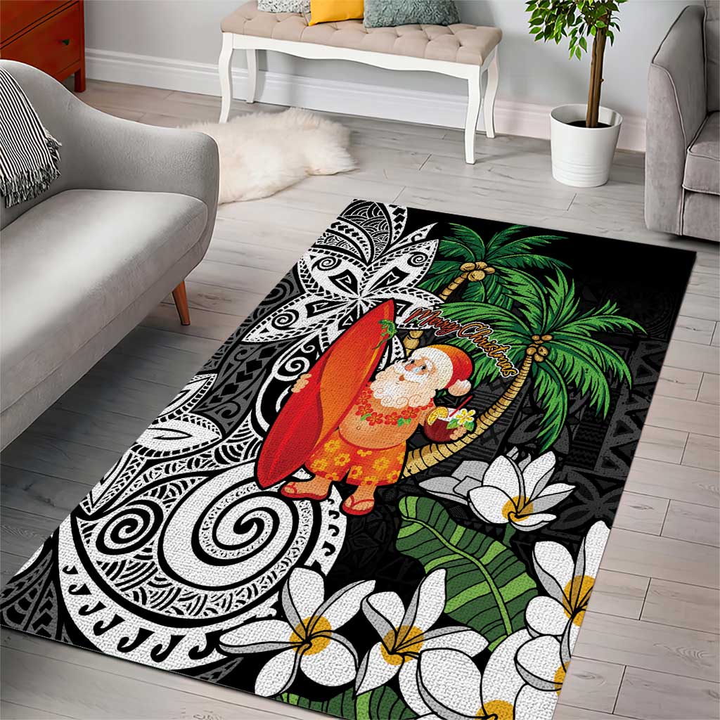 Polynesian Area Rug Tropical Santa - Plumeria Black Vintage