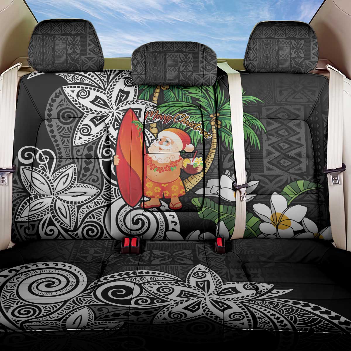 Polynesian Back Car Seat Cover Tropical Santa - Plumeria Black Vintage LT7 One Size Black - Polynesian Pride
