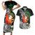 Polynesian Couples Matching Short Sleeve Bodycon Dress and Hawaiian Shirt Tropical Santa - Plumeria Black Vintage