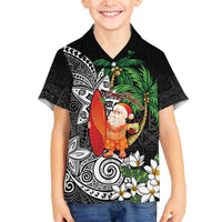 Polynesian Family Matching Off The Shoulder Long Sleeve Dress and Hawaiian Shirt Tropical Santa - Plumeria Black Vintage LT7 Son's Shirt Black - Polynesian Pride
