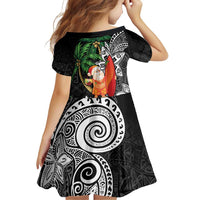 Polynesian Family Matching Off Shoulder Short Dress and Hawaiian Shirt Tropical Santa - Plumeria Black Vintage LT7 - Polynesian Pride