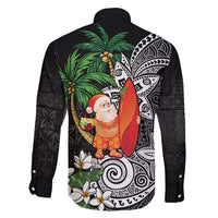 Polynesian Family Matching Off Shoulder Short Dress and Hawaiian Shirt Tropical Santa - Plumeria Black Vintage LT7 - Polynesian Pride