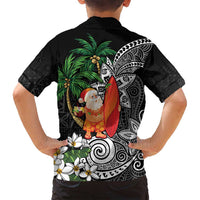 Polynesian Family Matching Puletasi and Hawaiian Shirt Tropical Santa - Plumeria Black Vintage LT7 - Polynesian Pride