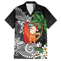 Polynesian Family Matching Puletasi and Hawaiian Shirt Tropical Santa - Plumeria Black Vintage LT7 Dad's Shirt - Short Sleeve Black - Polynesian Pride