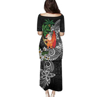Polynesian Family Matching Puletasi and Hawaiian Shirt Tropical Santa - Plumeria Black Vintage LT7 - Polynesian Pride
