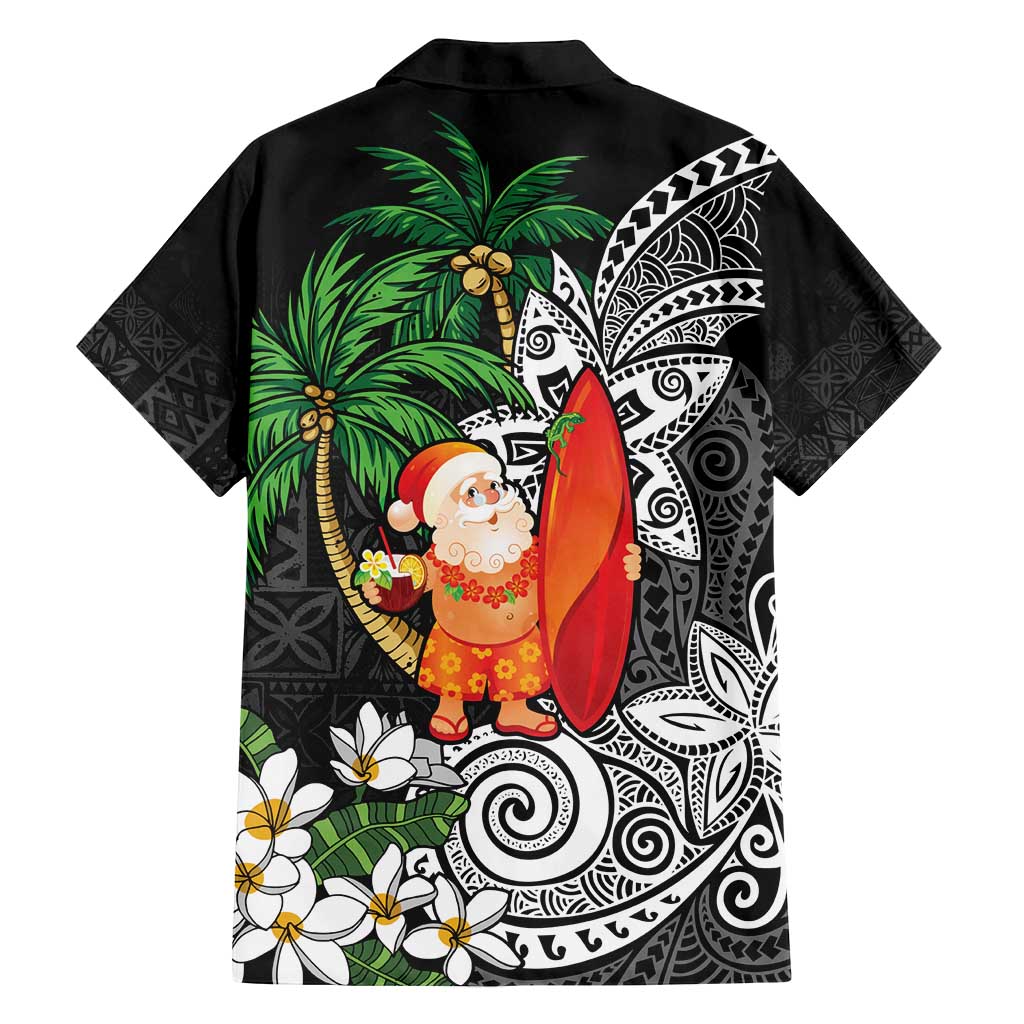 Polynesian Family Matching Summer Maxi Dress and Hawaiian Shirt Tropical Santa - Plumeria Black Vintage