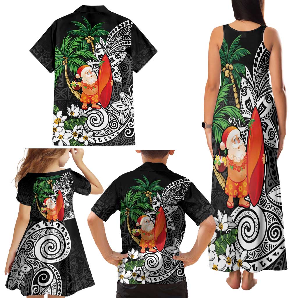 Polynesian Family Matching Tank Maxi Dress and Hawaiian Shirt Tropical Santa - Plumeria Black Vintage LT7 - Polynesian Pride