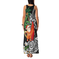 Polynesian Family Matching Tank Maxi Dress and Hawaiian Shirt Tropical Santa - Plumeria Black Vintage LT7 - Polynesian Pride