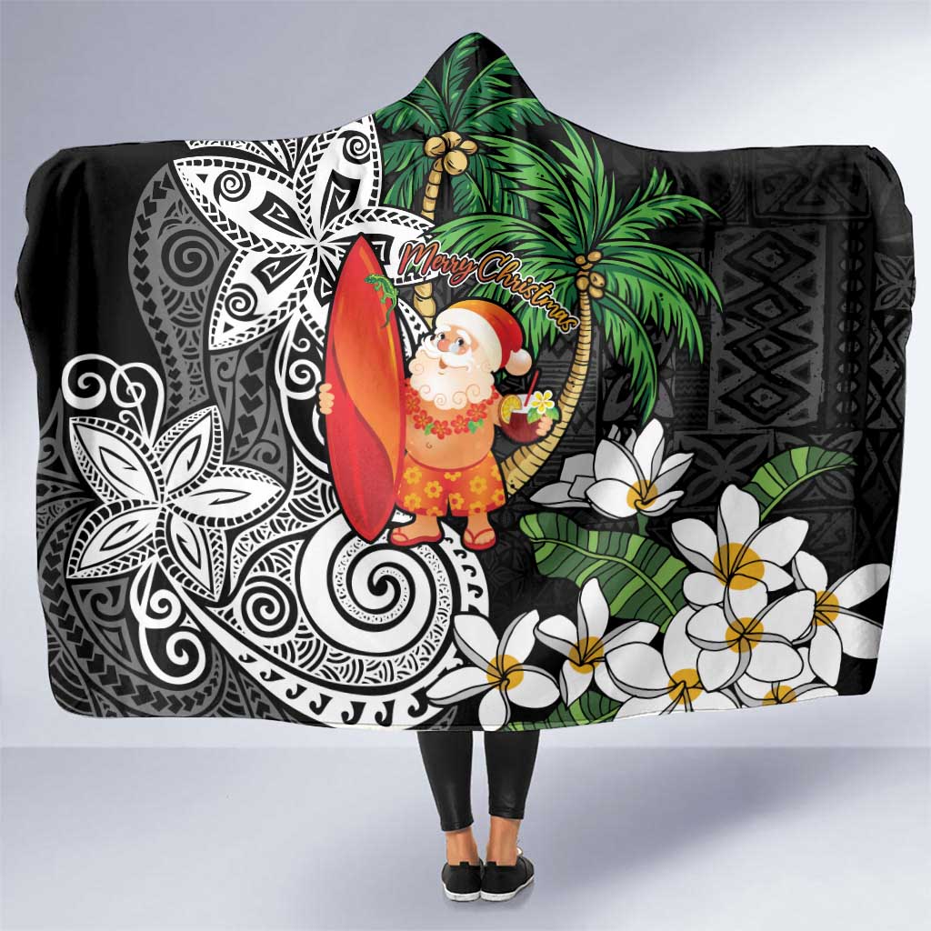 Polynesian Hooded Blanket Tropical Santa - Plumeria Black Vintage LT7 One Size Black - Polynesian Pride