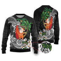 Polynesian Ugly Christmas Sweater Tropical Santa - Plumeria Black Vintage LT7 Black - Polynesian Pride