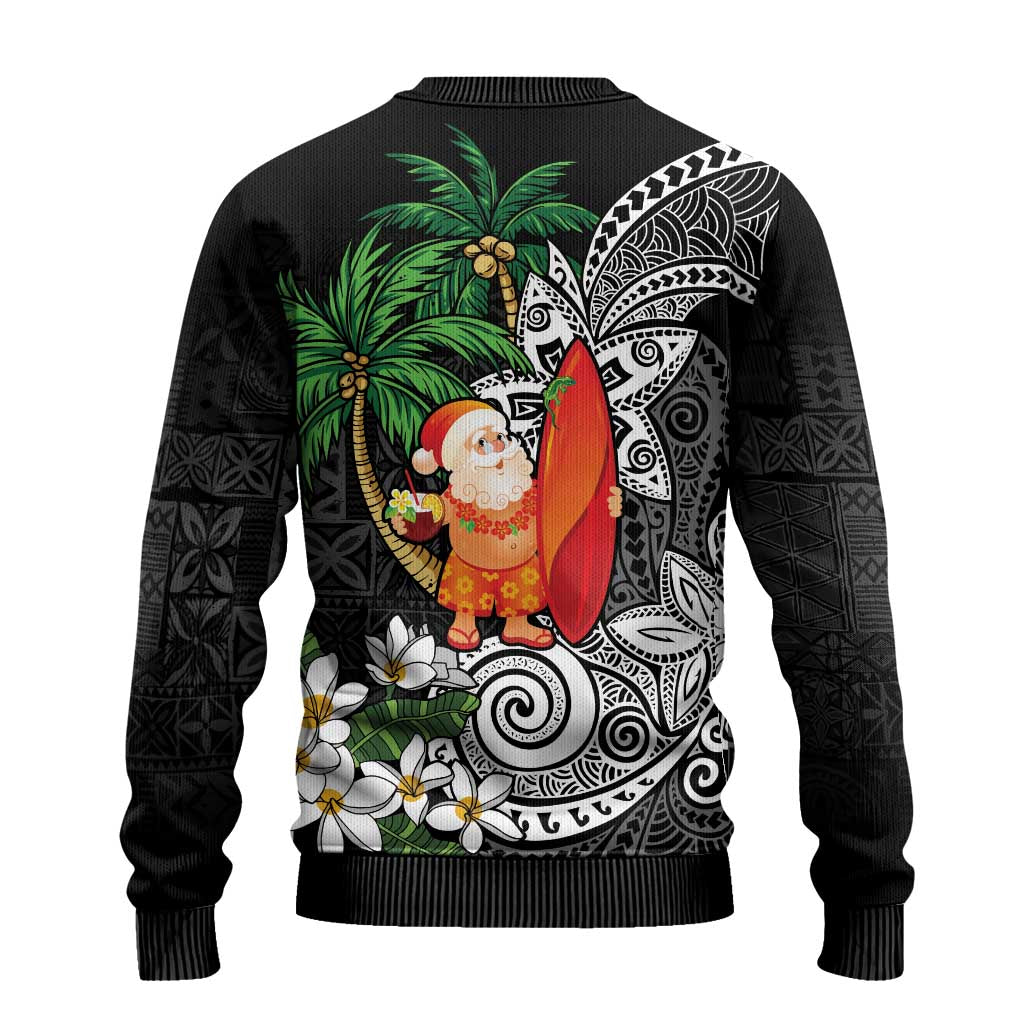 Polynesian Ugly Christmas Sweater Tropical Santa - Plumeria Black Vintage LT7 - Polynesian Pride
