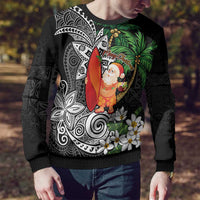 Polynesian Ugly Christmas Sweater Tropical Santa - Plumeria Black Vintage LT7 - Polynesian Pride