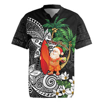 Polynesian Rugby Jersey Tropical Santa - Plumeria Black Vintage LT7 Black - Polynesian Pride