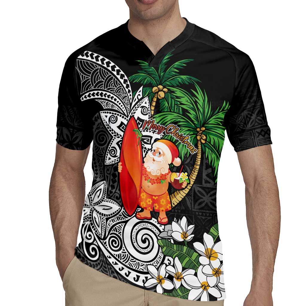 Polynesian Rugby Jersey Tropical Santa - Plumeria Black Vintage LT7 - Polynesian Pride