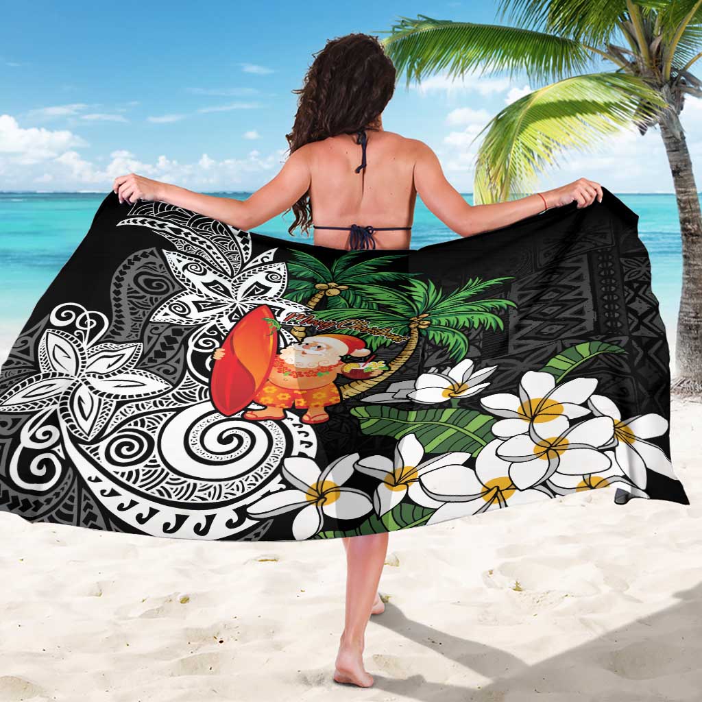 Polynesian Sarong Tropical Santa - Plumeria Black Vintage